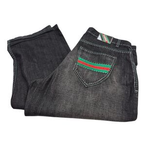 Evolution In Design Men's Relaxed Baggy Jeans Dark Grey Red Green Details Sz 42